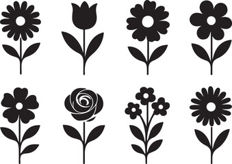 Black and White Flower Silhouette Set.