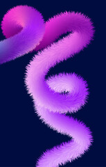 Abstract fluffy neon pink and purple spiral shape on dark blue