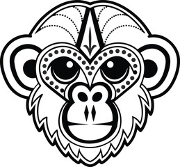 monkey face wild animal silhouette vector illustration
