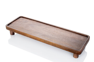 Wooden kitchen table isolated on white background, close-up.