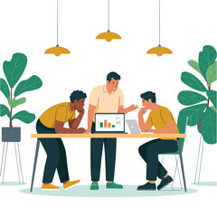 Team Meeting and Business Discussion with Colleagues in Office Illustration