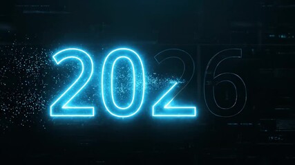 A dynamic display of the year 2026 created from an abstract digital network of flowing blue light energy particles - Powered by Adobe