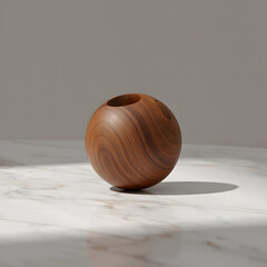 Small round wooden vase with natural grain texture