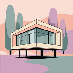 Modern Minimalist House on Stilts Architectural Illustration