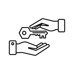 Key Handover Icon - Two Hands Exchanging a Key for Access, Ownership, or Property Transfer