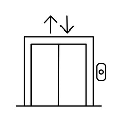 Elevator line art for building interiors with lift and apartment lobby design. Clean transport graphic by designers for travel or vertical movement. Minimal outline style for modern spaces.