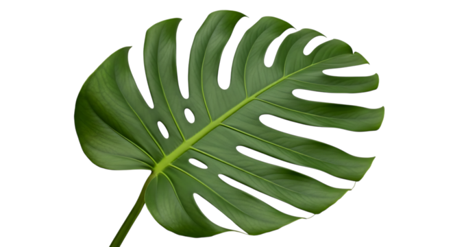 Large Green Monstera Deliciosa Leaf on White Background