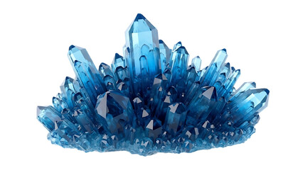 Cluster of Sparkling Blue Crystal Points on White Background