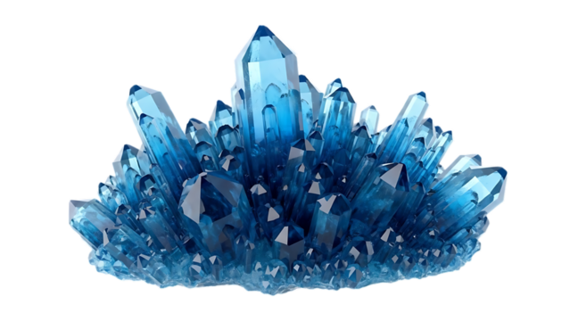 Cluster of Sparkling Blue Crystal Points on White Background