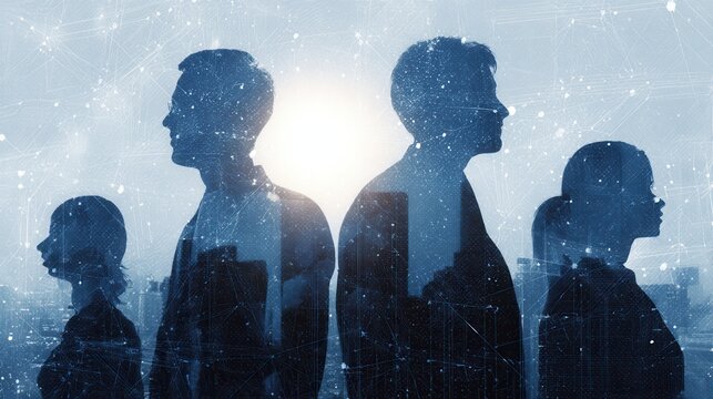 Diverse people silhouettes connected by digital network