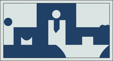 Abstract geometric shapes representing business people in a meeting.