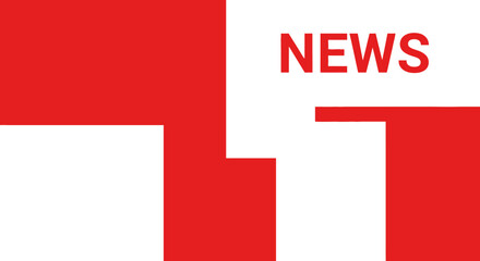 Modern red and white graphic for news and media.