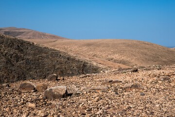 Stone desert, at Barranco de los Molinos on Fuerteventura Island, Spain.