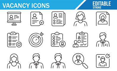 Human resources and employee recruitment outline symbol set
