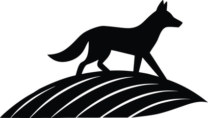 Black Fox or Coyote Silhouette on Striped Hill

