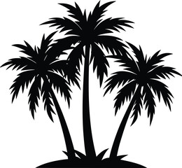Black and White Silhouette of Three Tropical Palm Trees on an Island

