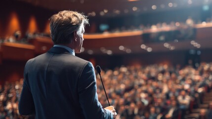Fototapeta premium Speaker addressing audience in auditorium