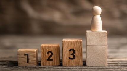 Wooden blocks show numbers one two three and winner