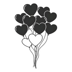 Heart-Shaped Balloon Cluster Floating Upward — Minimal Elegant Continuous Line Vector for Valentine, Love, and Celebration Designs
