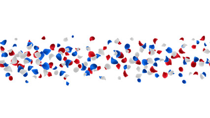 Horizontal seamless border with rose petals red, blue and white color vector illustration on transparent background