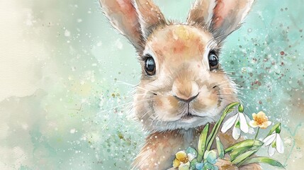 Cute Bunny with Flowers in its Mouth