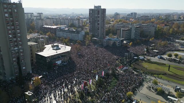 Aerial view of protestants in Serbia