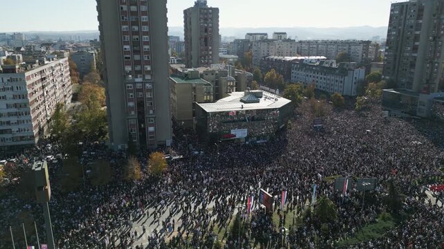 Aerial view of protestants in Serbia