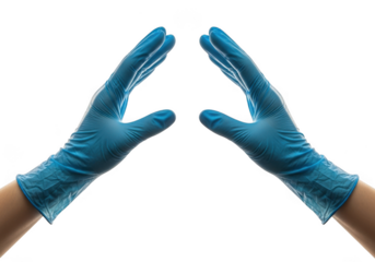 Two blue medical gloves forming a protective arch isolated on transparent background