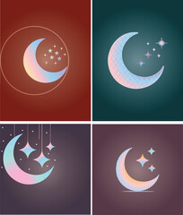 Pastel Crescent Moon & Stars Vector Set &mdash; Soft Gradient Elements for Posters, Branding, Social Media & Islamic Decor.