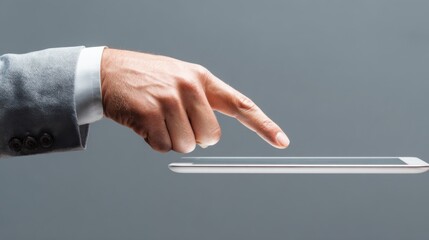 Businessman's hand touching tablet screen