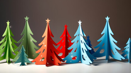  Colorful Handmade Paper Christmas Trees in Festive Holiday Arrangement