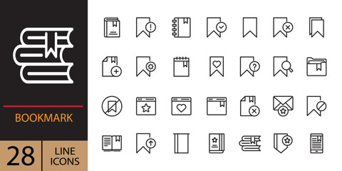 Book, Bookmark, Diary Line Icon Collection. Outline Signs for Graphic and Web Design, Apps, Adverts, Various Cards. Outline icons set for Bookmark. Access digital to star slot tab bookmark icons next.