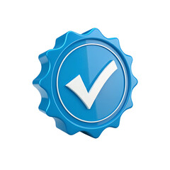 High-resolution rendered verification badge featuring a clean white checkmark inside a glossy blue circular icon on a transparent PNG background