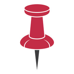  Simple vector illustration of a red pushpin with sharp metal tip isolated on a white background, representing office stationery, reminders, notes, organization tools, and bulletin board icons