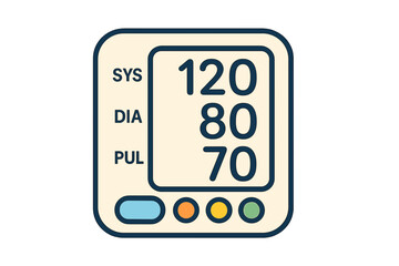 Blood pressure monitor screen displaying readings for systolic and diastolic