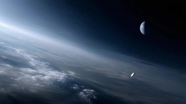 4K A hyper-realistic cinematic scene of a lone astronaut floating freely in outer space above the Earth
