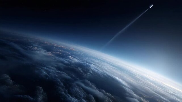 4K A hyper-realistic cinematic scene of a lone astronaut floating freely in outer space above the Earth. The astronaut appears in the left part of the frame, slightly above center