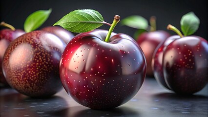 Two fresh, ripe red cherries with green stems and a leaf are isolated on a white background, representing a healthy, juicy, and delicious summer fruit dessert