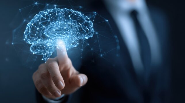 Digital brain with connecting network and human touch - Powered by Adobe