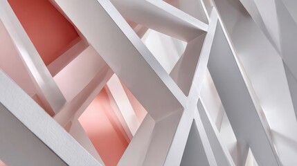 Obraz premium Geometric abstract interior design with pink and white angular patterns