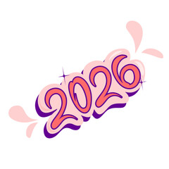Vibrant and playful 2026 graphic. Bubbly typography, dynamic splashes, sparkling accents. Perfect for new year celebrations, future events, and festive digital content