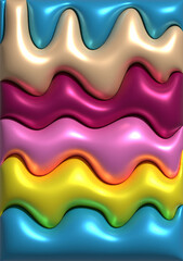 Abstract background of glossy, horizontal, wavy layers of bright colors, 3D rendering illustration