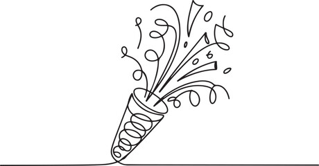 Party popper continuous one line art drawing. Celebration decoration object. Vector illustration isolated. one line Icon drawing