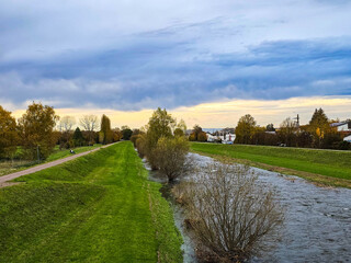 Fast Flow of the River before Sunset