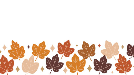  “Autumn leaves border illustration with warm seasonal colors, falling leaf pattern in orange, brown and beige tones, decorative fall design for invitations, greeting cards, banners and seasonal 