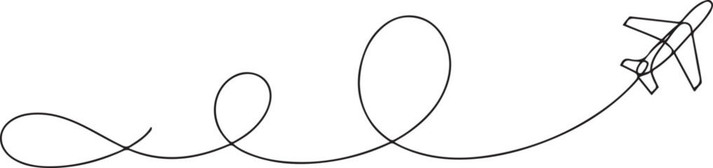 Continuous line art or One Line Drawing of  Airplane line path vector of air plane flight route with start point . one line Icon drawing