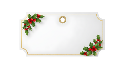 Festive blank gift tag adorned with holly for holiday greetings and seasonal messages.