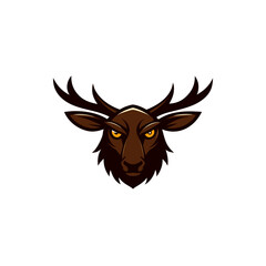 Illustration of an angry deer head with antlers on transparent background