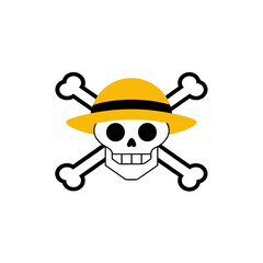 Skull with straw hat and crossbones illustration on transparent background
