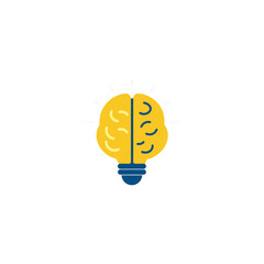 A yellow brain lightbulb on a white background view on transparent background